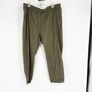 J. Crew Factory Olive Green Linen Blend Straight Leg Pull On Pants Size 18